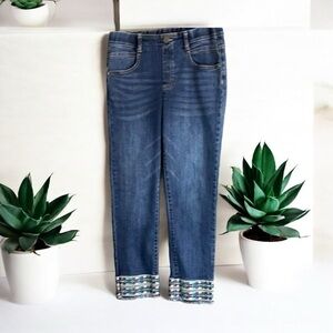 Blue Cropped Jeans with Layered Cuffed Hem